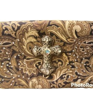 Vintage Wester Leather Cross paisley wristlet